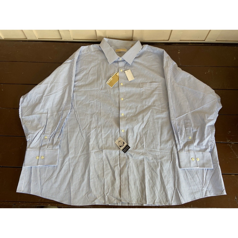 MICHAEL KORS MENS BIG TALL WHITE BLUE COTTON‎ SHIRT SIZE XL